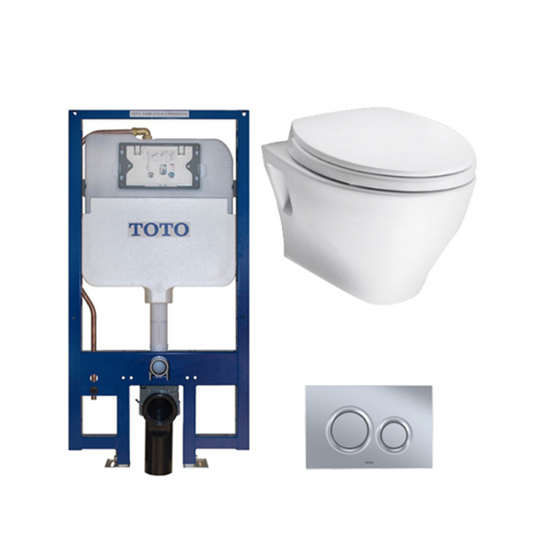 Paquete de Inodoro suspendido, Componentes: Pulsador YT930#MS, Taza CT428CFG#01, asiento SS114#01, Sistema de tanque empotrado WT172M#01. Tiempo de entrega 14 semanas.