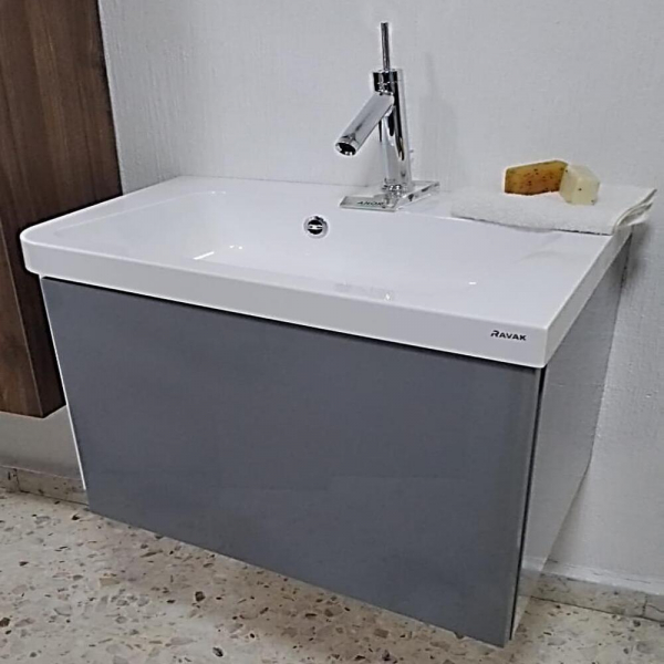 Armario 10° con Lavabo Esquinero (Gris Brillante)