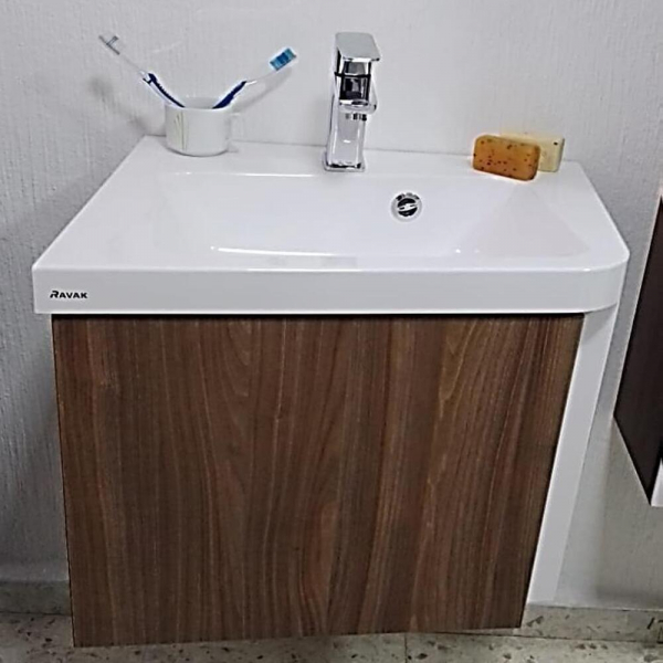 Armario 10° con Lavabo Esquinero (Melanina Nogal Oscuro)