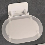 Asiento Plegable Multifuncional, Color: Cromo Blanco Translúcido con Óvalo Blanco