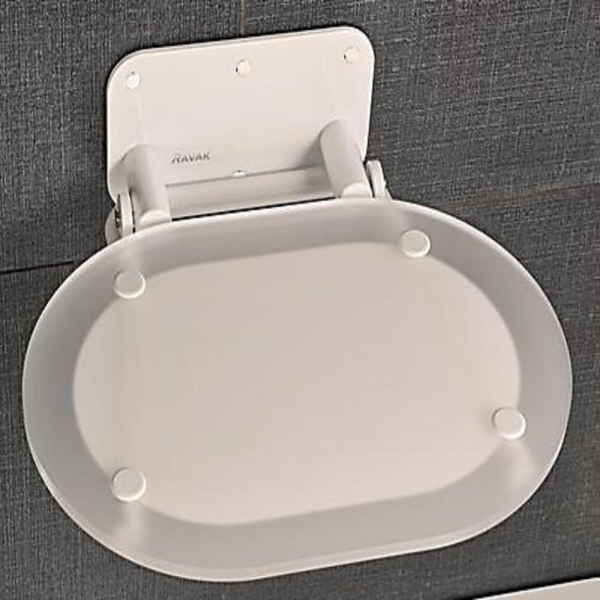 Asiento Plegable Multifuncional, Color: Cromo Blanco Translúcido con Óvalo Blanco