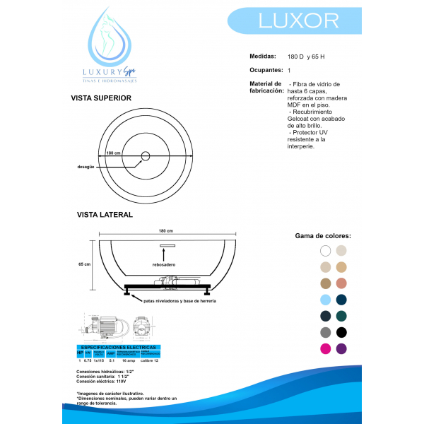 Tina Freestanding con Hidromasaje, Modelo: Luxor, Color: Blanco