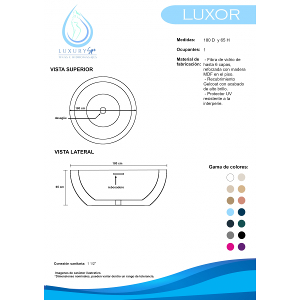 Tina Freestanding sin Hidromasaje, Modelo: Luxor, Color: Blanco