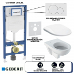 Set de Inodoro Geberit, Modelo: Selnova Round, con Asiento y Tapa, Cisterna Oculta y Pulsador (acabado Blanco Brillante) – Línea Sigma