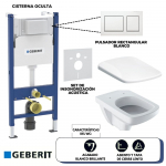 Set de Inodoro Geberit, Modelo: Selnova Square, con Asiento y Tapa, Cisterna Oculta y Pulsador (acabado Blanco Brillante) - Línea Alpha