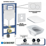 Set de Inodoro Geberit, Modelo: Selnova Square, con Asiento y Tapa, Cisterna Oculta y Pulsador (acabado Blanco Brillante) – Línea Sigma