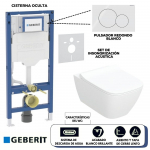 Set de Inodoro Geberit, Modelo: Smyle con Asiento y Tapa tipo Sándwich, Cisterna Oculta y Pulsador (acabado Blanco Brillante) – Línea Sigma