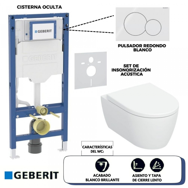 Set de Inodoro Geberit iCon Turbo Flush 2.0 con Asiento y Tapa, Cisterna Oculta y Pulsador (acabado Blanco Brillante) – Línea Sigma
