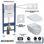 Set de Inodoro Geberit iCon con Asiento y Tapa, Cisterna Oculta y Pulsador (acabado Blanco Brillante) - Línea Alpha
