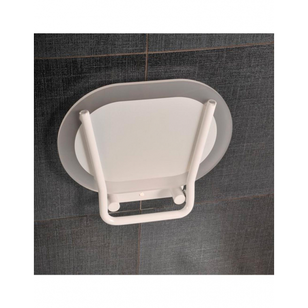 Asiento Plegable Multifuncional, Color: Cromo Blanco Translúcido con Óvalo Blanco