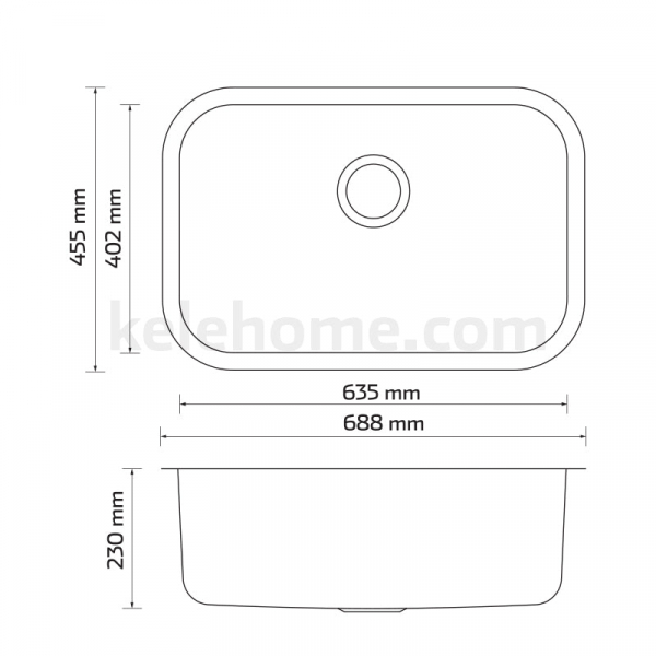 Tarja de submontar KELE KUS2718-9 de una tina en acero inoxidable