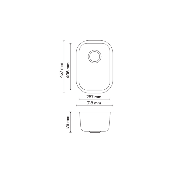 Tarja de submontar KELE KUS1318-7 de una tina en acero Inox